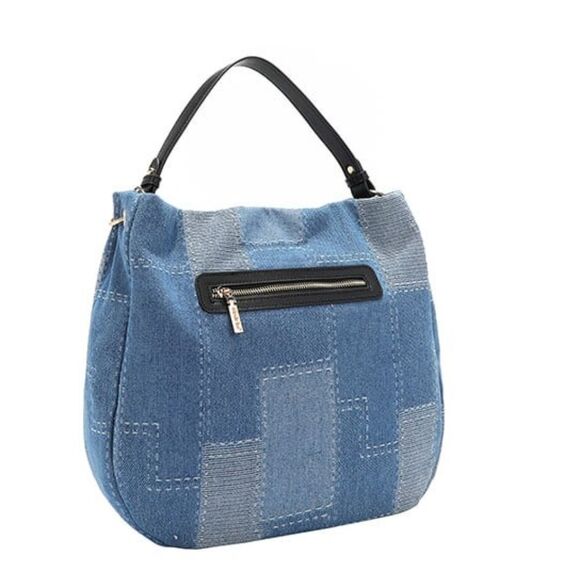 *Nicole Lee USA Bosque De Amor Denim Hobo Bag Blue and Black Patchwork Bag - Picture 8 of 10